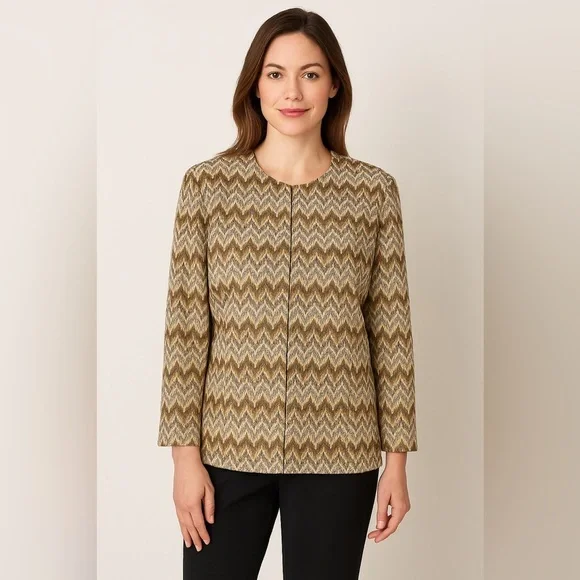 Alfred Dunner Chevron Blazer Jacket Women’s 14 Gold Metallic Accents - Picture 1 of 5